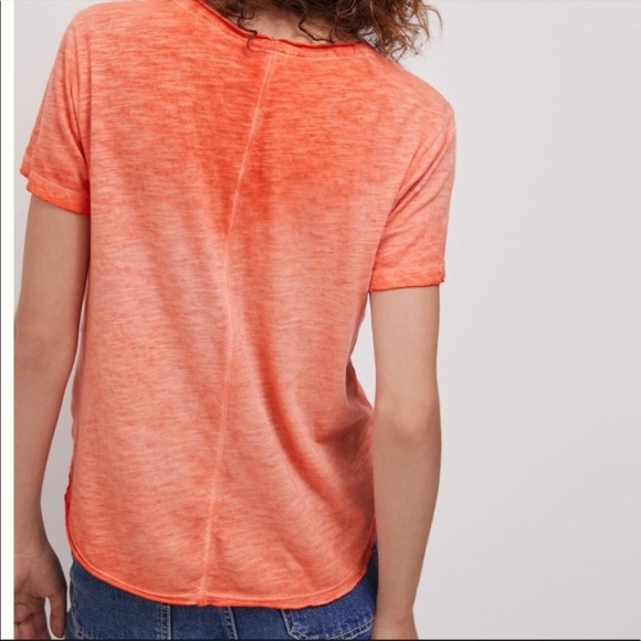 Nwt Anthropologie Maeve Arista Washed Tee Summer Top Orange Coral Cotton v-neck - Picture 2 of 5